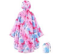 WAWSAM Abrigos Impermeables Niña Chubasqueros con Capucha para Niños Chubasquero Reutilizable Poncho Ligero de Unicornio para La Escuela Senderismo Viajar Camping (6-10 años, Rosa)