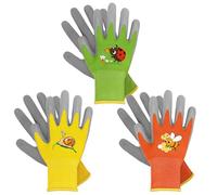 WAWSAM Guantes de jardinería para niños, 3 pares de guantes de trabajo con revestimiento de goma (naranja, amarillo y verde, 5-7 años)