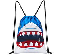 WAWSAM Mochila con cordón para niños, 34 x 45 cm, bolsa de polietileno impermeable para playa, piscina, escuela con bolsillo con cremallera, Shark a, M