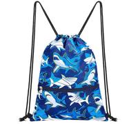 WAWSAM Mochila con cordón para niños, 34 x 45 cm, bolsa de polietileno impermeable para playa, piscina, escuela con bolsillo con cremallera, Shark A002, 34 x 45 cm