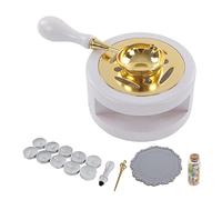 Wax Seal Stamp Warmer Spoon Kit with Brass Head and Wooden Handle, Sealing Wax Kit for Letters Invitations Envelopes Wedding Crafts, Includes Candle Wax Beads Silicone Pad (Gris lechoso)