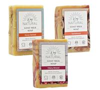 Way Natural Paquete variado de jabón de leche de cabra, almendra cereza, avena miel, sándalo, jabón natural en barra para hombres y mujeres, barras de jabón orgánico de cabra, 3 paquetes (5 onzas)