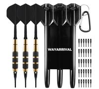 WayArrival Paquete de 3 dardos de punta suave de barril de latón de 18 g con 30 puntas de plástico y funda duradera, juego de dardos de seguridad profesional para dianas electrónicas