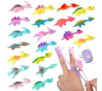 WAYBWZDQ 15 Pcs Dinosaurio Tirachinas de Dedos, Dinosaurios Juguetes de Voladores Elástico de Caucho Juguetes de Tirachinas Niños, Juguetes de Fiesta para Niños Color Aleatorio (20pcs)