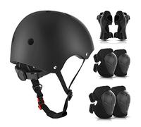 WayEee Equipo de Protección Infantil 7PCS, Protecciones Patines incluye Casco Rodilleras Coderas y Muñequeras para Ciclismo Monopatín Patinaje y otros Deportes(Negro)