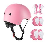 WayEee Equipo de Protección Infantil 7PCS, Protecciones Patines incluye Casco Rodilleras Coderas y Muñequeras para Ciclismo Monopatín Patinaje y otros Deportes(Rosa)