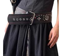 Wayfadacc Cinturón ancho de poliuretano para mujer, con remaches de estrella y tachuelas, hebilla de pasador para atuendo elegante, hiphop, baile, ropa de calle