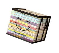 Wayfadacc Contenedor de almacenamiento de libros de PVC transparente de gran apertura, plegable, doble asa, organizador transparente con tapa