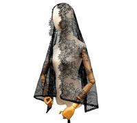 Wayfadacc Elegante Mantón De Encaje Negro Para Evento Boda Accesorio Mantilla Tradicional Tejido Poliéster Ligero Y Transpirable Bufanda Para Invitados Boda Diseño Encaje