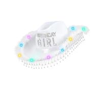 Wayfadacc Sombrero de cumpleaños de vaquera con luz LED para festivales con borlas brillantes y letras de diamantes de imitación para todas las edades