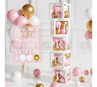 Wayfun 104 Cajas Decoración Baby Shower para Niñas,5 Caja Globo Rosas Baby Shower con Letras,45 Globo Oro Blanco Rosa,Cajas Bebé para Baby Shower,Fiesta Bebe,Decoración Fiesta Cumpleaños