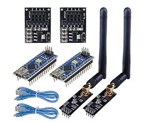 WayinTop 2Set RF Comunicación Transceptor Receptor Inalámbrico con Tutorial, NRF24L01 + PA + LNA Módulo con SMA Antena 2.4GHz 1100m + NRF24L01 3.3V Regulador + Board