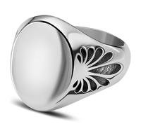 Waykins by Trendhim - Anillo de sello para hombre, acero inoxidable 316L pulido con motivo de palmette, diseño danés, acero/negro, 73mm, Metal, Sin piedras preciosas