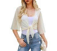 Wayleb Bolero Mujer Verano Elegante Cardigan de Gasa Ligera con Manga 3/4 Torera Corta para Fiesta y Casual Cuello en V Abrigo para Primavera y Otoño