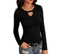 Wayleb Camiseta Mujer Manga Larga Cuello Redondo Cut Out Corte Ajustado | Sigue la Línea del Cuerpo, Diseño Distintivo, Estilo Elegante y Versátil, Disponible de la S a la 3XL