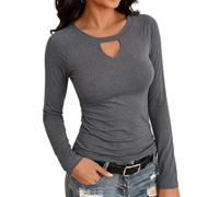 Wayleb Camiseta Mujer Manga Larga Cuello Redondo Cut Out Corte Ajustado | Sigue la Línea del Cuerpo, Diseño Distintivo, Estilo Elegante y Versátil, Disponible de la S a la 3XL