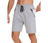 Wayleb Pantalones Cortos Deportivos Hombre Verano Algodón Bermuda Shorts Deporte Bolsillo con Cremallera Cordón Elástico Running Correr Fútbol