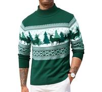 Wayleb Suéter Navideño Hombre Cálido Invierno Manga Larga Cuello Alto Jersey de Navidad Ropa de Punto de Reno Regalo Navideño