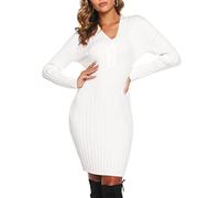 Wayleb Vestido de Punto Mujer Invierno Cuello V Suéter Largo Básico Otoño Invierno Elegante Vestido de Suéter Midi con Manga Larga Vestidos de Jersey para Oficina Fiesta