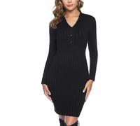 Wayleb Vestido de Punto Mujer Invierno Cuello V Suéter Largo Básico Otoño Invierno Elegante Vestido de Suéter Midi con Manga Larga Vestidos de Jersey para Oficina Fiesta