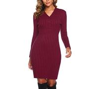 Wayleb Vestido de Punto Mujer Invierno Cuello V Suéter Largo Básico Otoño Invierno Elegante Vestido de Suéter Midi con Manga Larga Vestidos de Jersey para Oficina Fiesta
