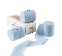 Waylipun Cinta de Regalo, 3 Rollos de Cinta de Gasa, 5CM x 6,4M de Ancho Cinta de Gasa Deshilachada para Decoración, Invitaciones de Festivales de Boda Manualidades (Azul Claro)