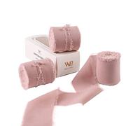 Waylipun Cinta de Regalo, 3 Rollos de Cinta de Gasa, 5CM x 6,4M de Ancho Cinta de Gasa Deshilachada para Decoración, Invitaciones de Festivales de Boda Manualidades (Rosa Viejo)