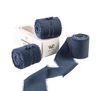 Waylipun Cinta de Regalo, 3 Rollos de Cinta de Gasa, 5CM x 6,4M de Ancho Cinta de Gasa Deshilachada para Decoración, Invitaciones de Festivales de Boda Manualidades (Viejo Azul)