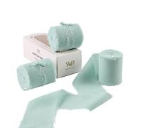 Waylipun Cinta de Regalo, 3 Rollos de Cinta de Gasa, 5CM x 6,4M de Ancho Cinta de Gasa Deshilachada para Decoración, Invitaciones de Festivales de Boda Manualidades (Verde Claro)