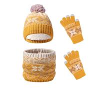 Waylipun Set de Bufanda, Gorro y Guantes para Niños - 3 en 1 Tejido Térmico, Conjunto de Accesorios de Invierno para Niñas y Niños de 2 a 7 Años (Amarillo)