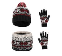 Waylipun Set de Bufanda, Gorro y Guantes para Niños - 3 en 1 Tejido Térmico, Conjunto de Accesorios de Invierno para Niños y Niñas de 2 a 7 Años (Negro)