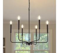 WayLuoung Lámpara De Araña Moderna Para Colgar En El Techo, Lámpara De Araña Industrial De 6 Luces En Negro Para Comedor, Lámpara Colgante De Vela Rústica Para Isla De Cocina, Sala De Estar