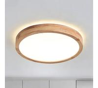 WayLuoung Lámpara De Techo LED De Madera | Ø30cm 3000K 1620Lm 18W | Lámpara De Techo Redondo De Madera Natural Con Brillo De 360°, Dormitorio, Sala De Estar, Habitación De Los Niños (Blanco Cálido)