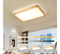 WayLuoung Lámpara De Techo LED De Madera | 60 * 40cm 3000-6000K 38W | Lámpara de Madera Natural Con Brillo de 360° y Parte Superior Rectangular Dormitorio Sala De Estar (Regulable Con Control Remoto)