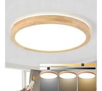 WayLuoung Lámpara De Techo LED De Madera | Ø60cm 3000-6000K 48W | Lámpara De Madera Natural Con Brillo 360° Parte Superior Redondo Dormitorio Sala De Estar Habitación (Regulable Con Control Remoto)