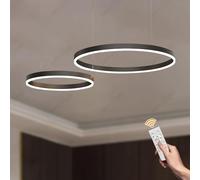 WayLuoung Lámpara LED Metal | 2 Círculos 40+60cm | 40W Lámpara Colgante Techo Anillos, Control Remoto Regulable 3000-6000 K, Lámpara Colgante Pantalla Acrílica Sala Dormitorio Vestíbulo【Negro】