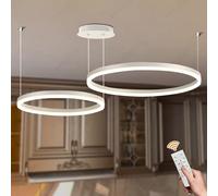 WayLuoung Lámpara LED Metal | 2 Círculos 40+60cm | 40W Lámpara Colgante Techo Anillos, Control Remoto Regulable 3000-6000 K, Lámpara Colgante Pantalla Acrílica Sala Dormitorio Vestíbulo【Blanco】