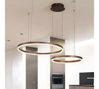 WayLuoung Lámpara LED Metal | 2 Círculos 40+60cm | 40W Lámpara Colgante Techo Anillos, Control Remoto Regulable 3000-6000 K, Lámpara Colgante Pantalla Acrílica Sala Dormitorio Vestíbulo【Marrón】
