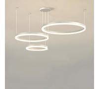 WayLuoung Lámpara LED Metal | 3 Círculos 20+40+60cm | 45W Lámpara Colgante Techo Anillos, Control Remoto Regulable 3000-6000 K, Lámpara Colgante Pantalla Acrílica Sala Dormitorio Vestíbulo【Blanco】