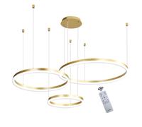 WayLuoung Lámpara LED Metal | 3 Círculos 20+40+60cm | 45W Lámpara Colgante Techo Anillos, Control Remoto Regulable 3000-6000 K, Lámpara Colgante Pantalla Acrílica Sala Dormitorio Vestíbulo【Oro】