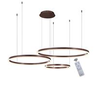 WayLuoung Lámpara LED Metal | 3 Círculos 40+60+80cm | 90W Lámpara Colgante Techo Anillos, Control Remoto Regulable 3000-6000 K, Lámpara Colgante Pantalla Acrílica Sala Dormitorio Vestíbulo【Marrón】