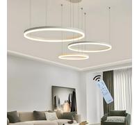 WayLuoung Lámpara LED Metal | 3 Círculos 40+60+80cm | 90W Lámpara Colgante Techo Anillos, Control Remoto Regulable 3000-6000 K, Lámpara Colgante Pantalla Acrílica Sala Dormitorio Vestíbulo【Blanco】