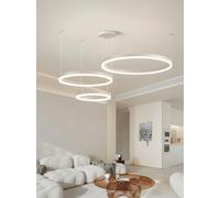 WayLuoung Lámpara LED Metal | 3 Círculos 60+80+100cm | 108W Lámpara Colgante Techo Anillos, Control Remoto Regulable 3000-6000 K, Lámpara Colgante Pantalla Acrílica Sala Dormitorio Vestíbulo【Blanco】