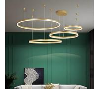 WayLuoung Lámpara LED Metal | 4 Círculos 20+40+60+80cm | 100W Lámpara Colgante Techo Anillos, Control Remoto Regulable 3000-6000 K, Lámpara Colgante Pantalla Acrílica Sala Dormitorio Vestíbulo【Oro】