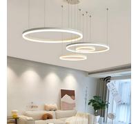 WayLuoung Lámpara LED Metal | 4 Círculos 20+40+60+80cm | 100W Lámpara Colgante Techo Anillos, Control Remoto Regulable 3000-6000 K, Lámpara Colgante Pantalla Acrílica Sala Dormitorio Vestíbulo【Blanco】
