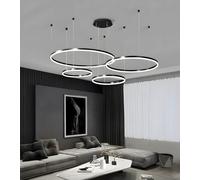 WayLuoung Lámpara LED Metal | 4 Círculos 20+40+60+80cm | 100W Lámpara Colgante Techo Anillos, Control Remoto Regulable 3000-6000 K, Lámpara Colgante Pantalla Acrílica Sala Dormitorio Vestíbulo【Negro】