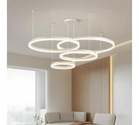 WayLuoung Lámpara LED Metal | 4 Círculos 40+60+80+100cm | 120W Lámpara Colgante Techo Anillos, Control Remoto Regulable 3000-6000K, Lámpara Colgante Pantalla Acrílica Sala Dormitorio Vestíbulo【Blanco】