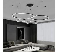 WayLuoung Lámpara LED Metal | 4 Círculos 40+60+80+100cm | 120W Lámpara Colgante Techo Anillos, Control Remoto Regulable 3000-6000 K, Lámpara Colgante Pantalla Acrílica Sala Dormitorio Vestíbulo【Negro】