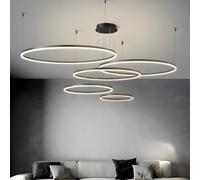 WayLuoung Lámpara LED Metal | 5 Círculos 20+40+60+80+100cm | 130W Lámpara Colgante Techo Anillos, Control Remoto Regulable 3000-6000 K, Lámpara Colgante Pantalla Acrílica Dormitorio Vestíbulo【Negro】