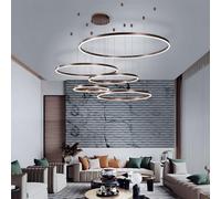 WayLuoung Lámpara LED Metal | 5 Círculos 20+40+60+80+100cm | 130W Lámpara Colgante Techo Anillos, Control Remoto Regulable 3000-6000 K, Lámpara Colgante Pantalla Acrílica Dormitorio Vestíbulo【Marrón】